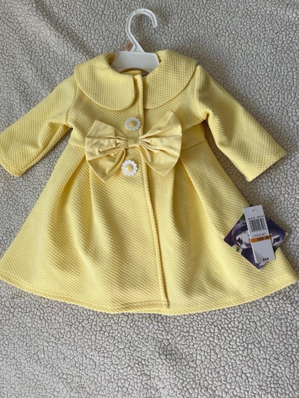 Blueberi Boulevard Baby Girls Knit Daisy Coat Dress Set, Spring Yellow, 12M